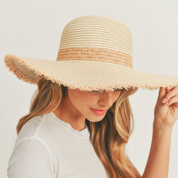 Frayed edge Straw Floppy Hat - Picture 5 of 7